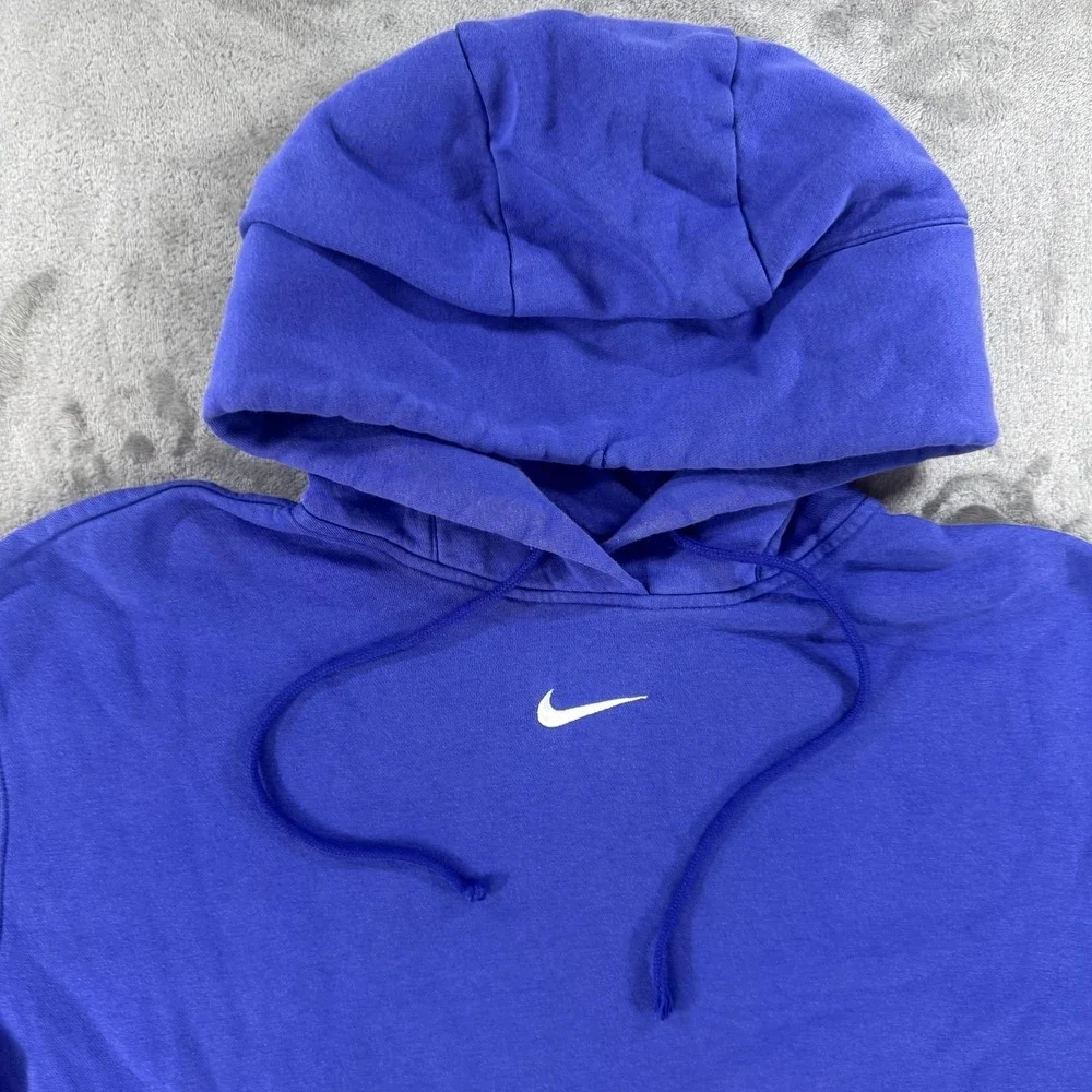 Nike Hoodie Mens Medium Blue Pullover Fleece Sweatshirt Center Swoosh Logo Solid